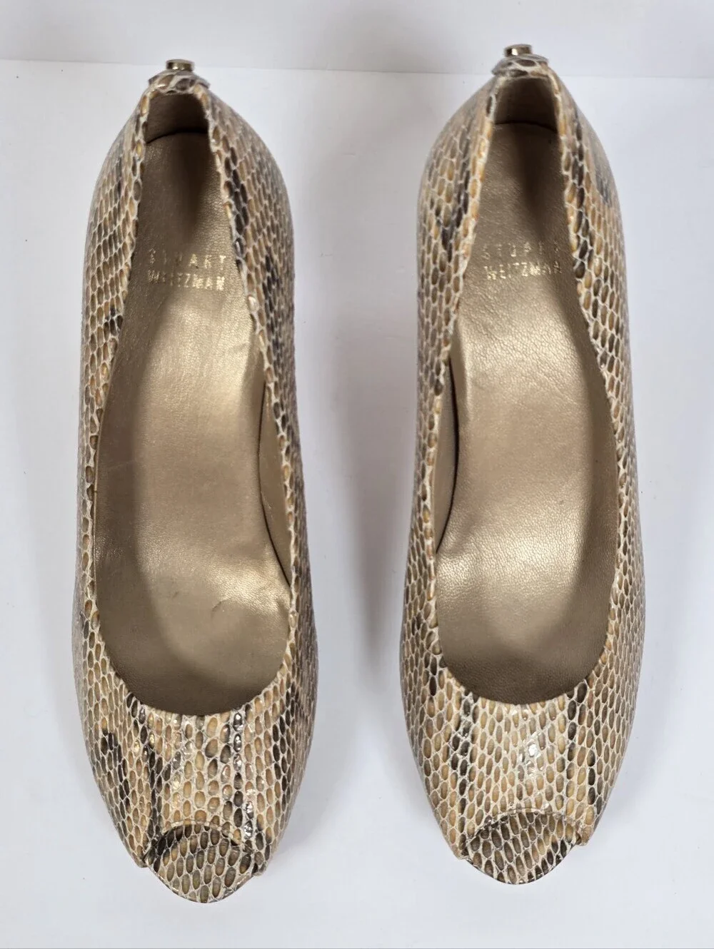 Stuart Weitzman Multicolor Python Embossed Leather Peep Toe Snakeskin Pumps 9.5
